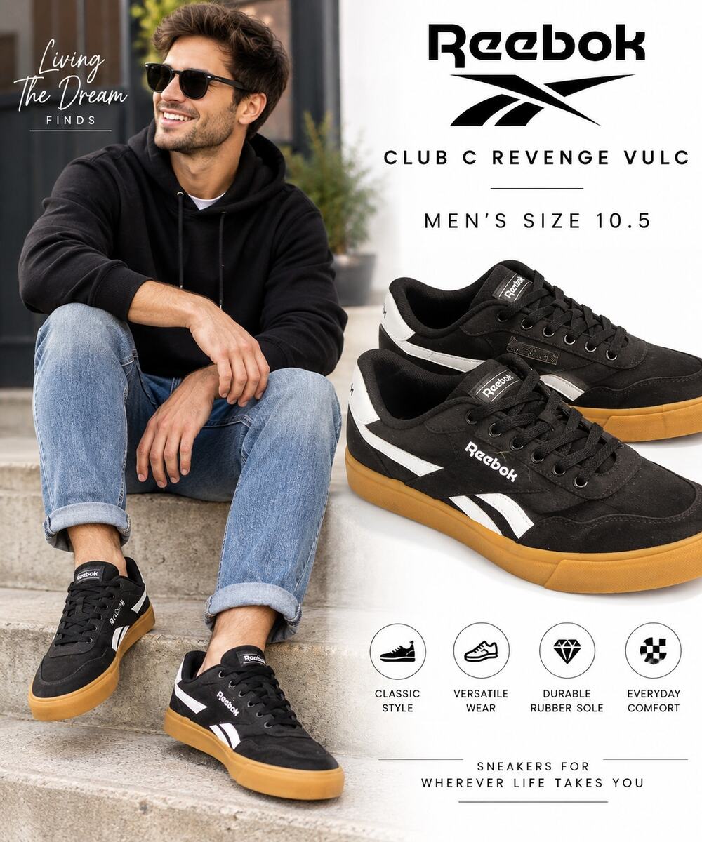 Reebok Club C Revenge Vulc Men’s Size 10.5 Black White Gum Skate Shoes Sneakers